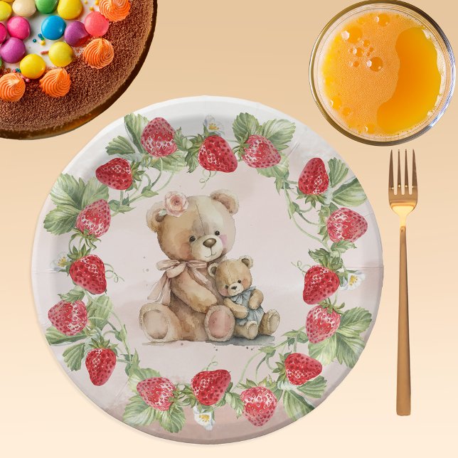 Berry First Strawberry und Bär zum Geburtstag Pappteller (Von Creator hochgeladen)