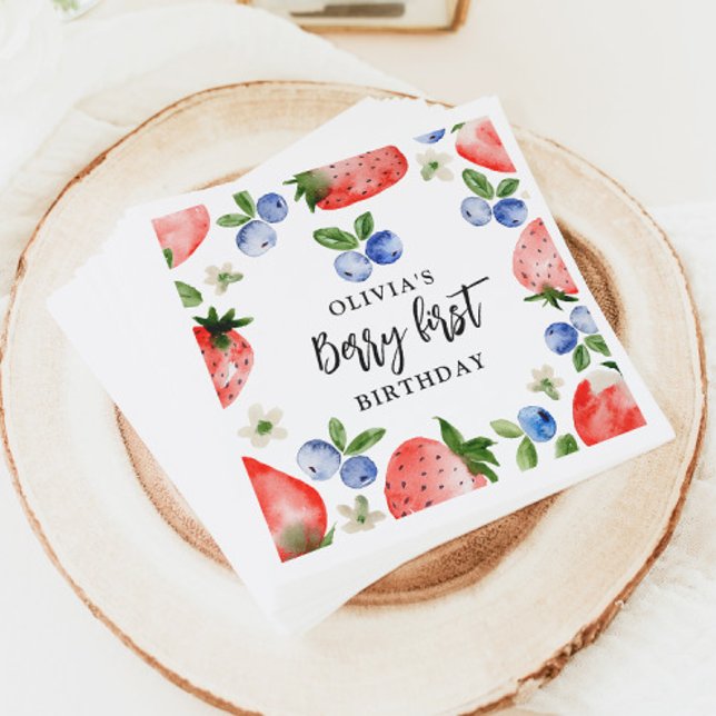 Berry First Strawberry und Blueberry Birthday Serviette (Von Creator hochgeladen)