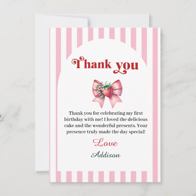 Berry First Strawberry und Bow Dankeskarte (Vorderseite)