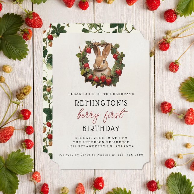Berry First Vintag Bunny Strawberry 1. Geburtstag Einladung (Von Creator hochgeladen)