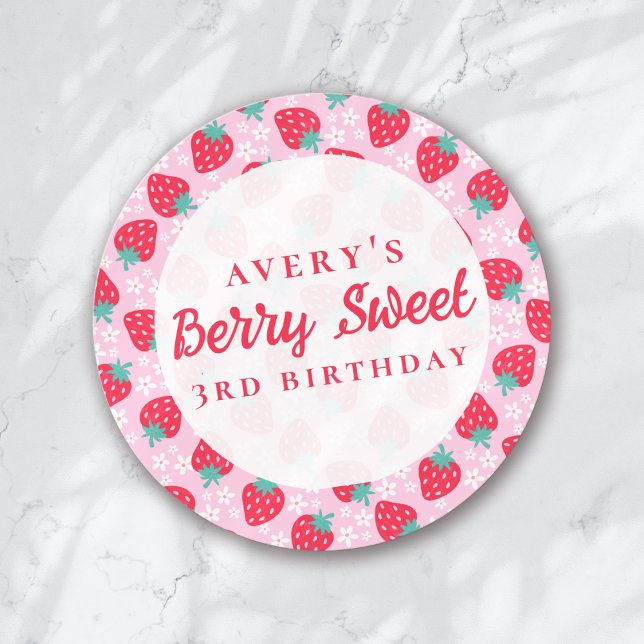 Berry FirSweetst Birthday Strawberry Daisy Runder Aufkleber (Von Creator hochgeladen)