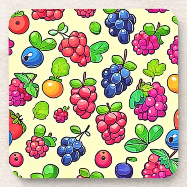 Berry Fruit Muster Design Getränkeuntersetzer (Vorderseite)