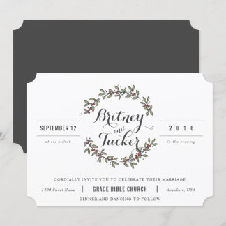 Berry Green Laurel Vintage Wedding Einladung