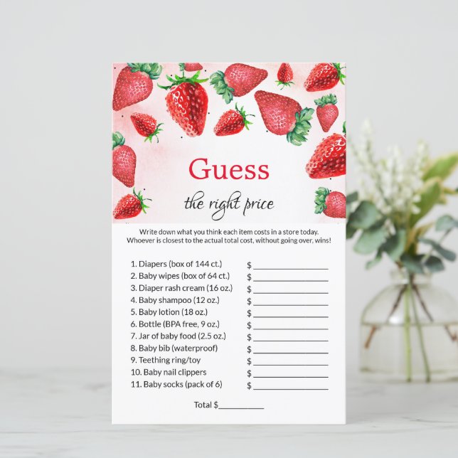 Berry Guess the right price Baby Shower Games (Stehend Vorderseite)