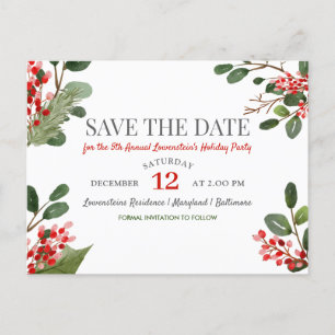 Berry Holly Annual Holiday Party Save the Date Ankündigungspostkarte