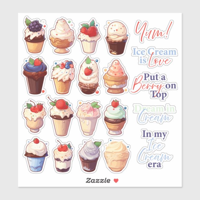 Berry Ice Cream Stickers Aufkleber (Blatt)
