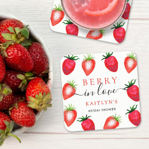 Berry in Liebe Erdbeere Brautparty Rechteckiger Pappuntersetzer