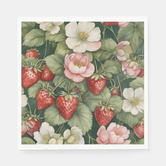 'Berry in Liebe' Erdbeere und Blumen Serviette (Vorderseite)
