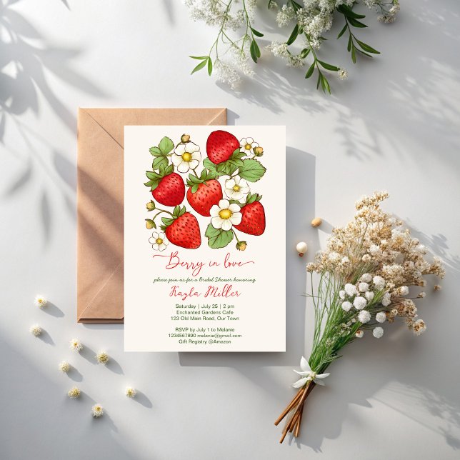 Berry in Liebe Erdbeeren Brautparty Einladung (Berry in love summer fruit strawberry bridal shower invitation template instant download)