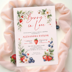 Berry in Love Botanische Kunst Rosa Brautparty Einladung