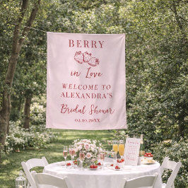 Berry In Love Bridal Shower Fabric Welcome Sign Wandteppich