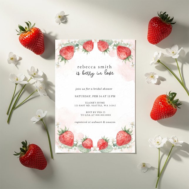 Berry in Love Strawberry Bridal Shower Einladung (Berry in Love Strawberry Bridal Shower Invitation)