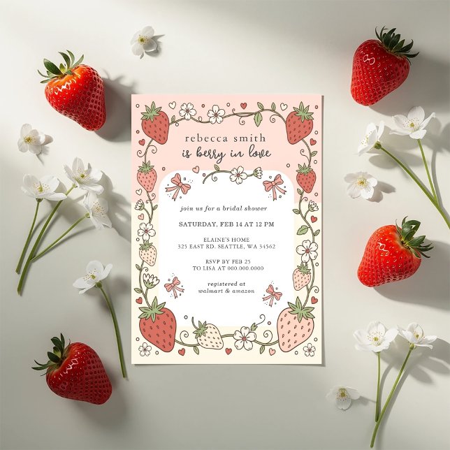 Berry in Love Strawberry Bridal Shower Einladung (Berry in Love Strawberry Bridal Shower Invitation)