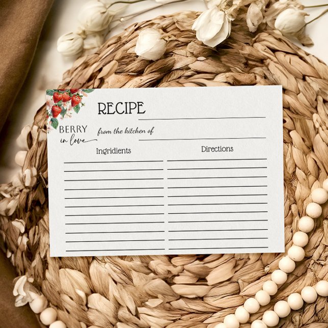 Berry in Love Strawberry Bridal Shower Recipe Mitteilungskarte (Von Creator hochgeladen)