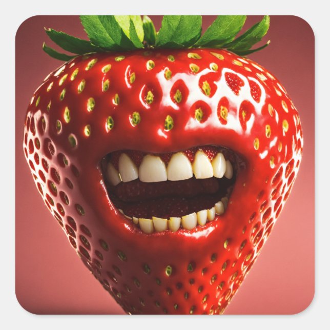 "Berry Laughs: Funny Strawberry Stickers" Quadratischer Aufkleber (Vorderseite)