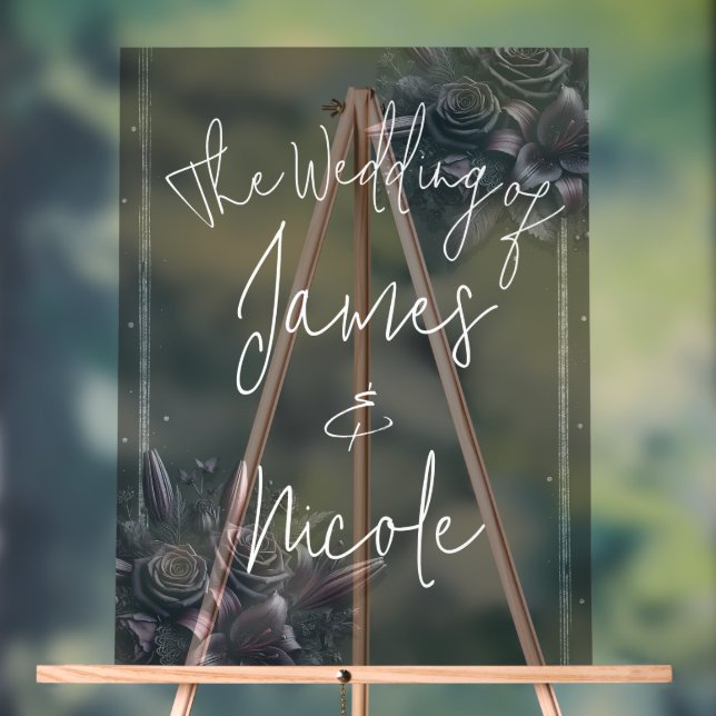 Berry Lila & Black Lily Rose Floral Wedding Acrylschild (Neutral)