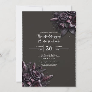 Berry Lila & Schwarze Lilie Rose Blumenhochzeit Einladung
