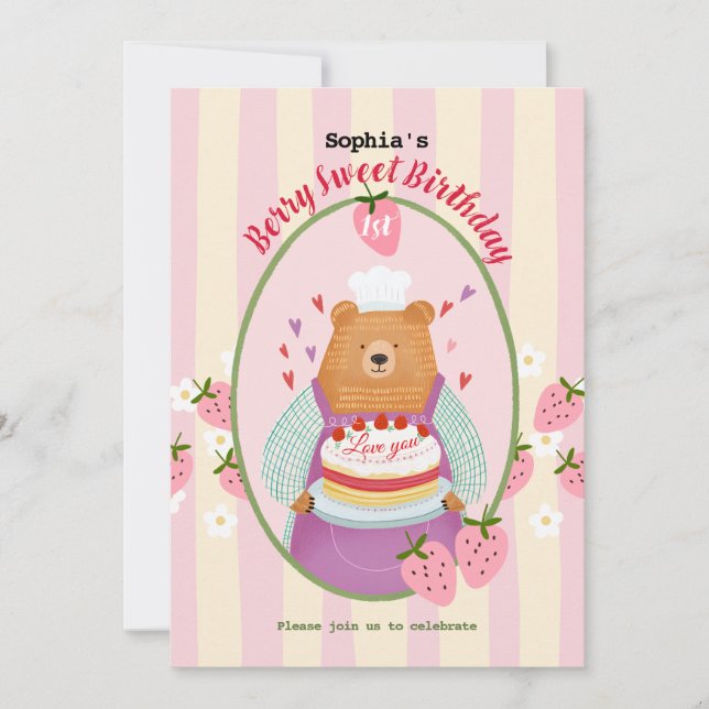Berry Lovely First Geburtstag Einladung (Vorderseite)
