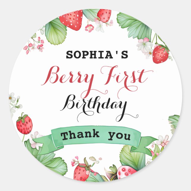 Berry Lovely First Geburtstag Runder Aufkleber (Vorderseite)