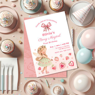 Berry Magical Fairy Girl Strawberry 1. Geburtstag Einladung