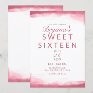 Berry Mauve Rosa Aquarell Moderne Sweet 16 Einladung