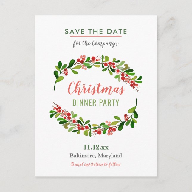 Berry Merry Christmas Dinner | Feiertag Ankündigungspostkarte (Vorderseite)