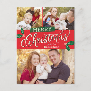 Berry Merry Christmas Foto Card Postcard Feiertagspostkarte
