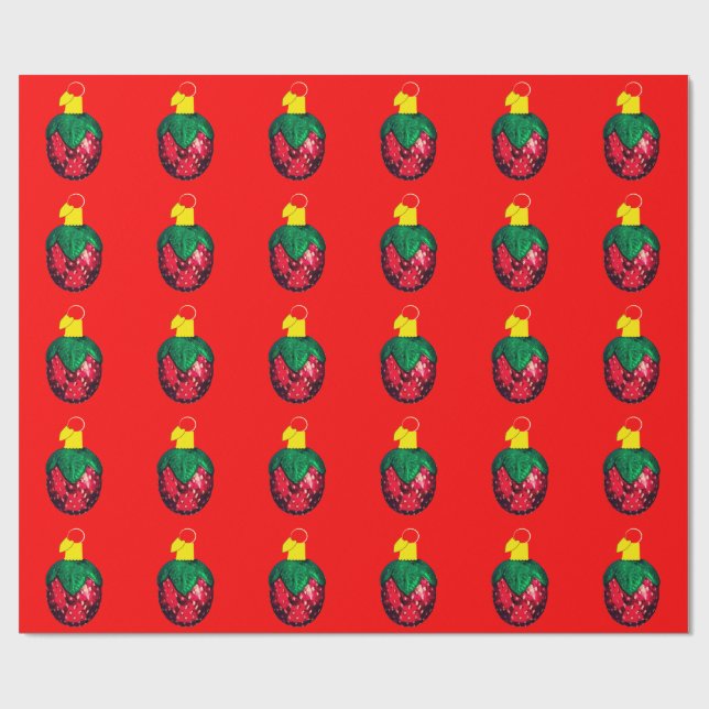 Berry Merry Christmas Red Wrapping Paper Geschenkpapier (Flach)