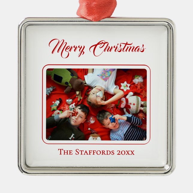 Berry Merry Christmas White Photo Ornament Aus Metall (Vorne)