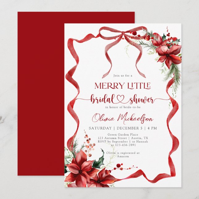 Berry Merry Little Christmas Floral Bridal Shower  Einladung (Vorne/Hinten)