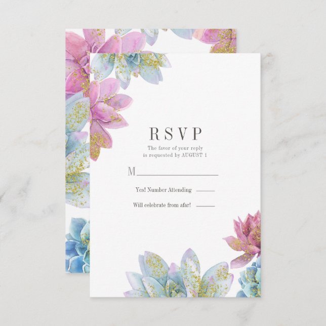 Berry Mint & Gold Garden Succulents Wedding RSVP I Einladung (Vorne/Hinten)