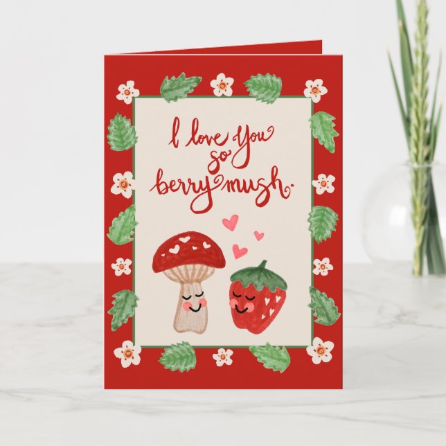 Berry Mushroom Valentine Card Feiertagskarte (Vorderseite)