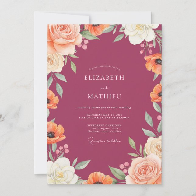 Berry Peach Mohn Hochzeit Einladung (Vorderseite)