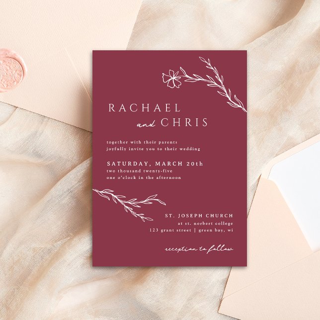 Berry Pink Boho Moderne gestenciled Floral Botanic Einladung (Von Creator hochgeladen)