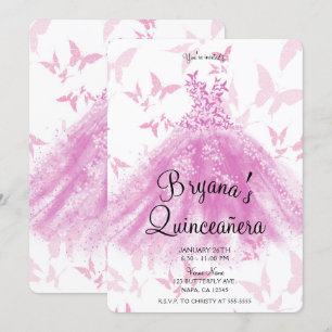 Berry Pink Butterfly Tanzkleid Quinceañera Einladung