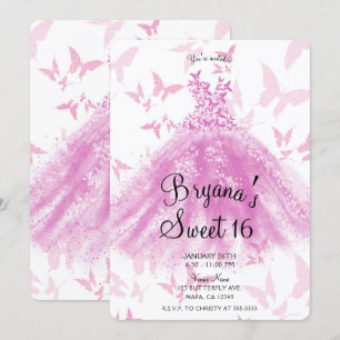 Berry Pink Butterfly Tanzkleid Sweet 16 Party Einladung