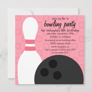 Berry Pink Button Pals Bowling Geburtstagspartei Einladung