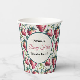 Berry Pink Green Strawberry Name Party Pappbecher