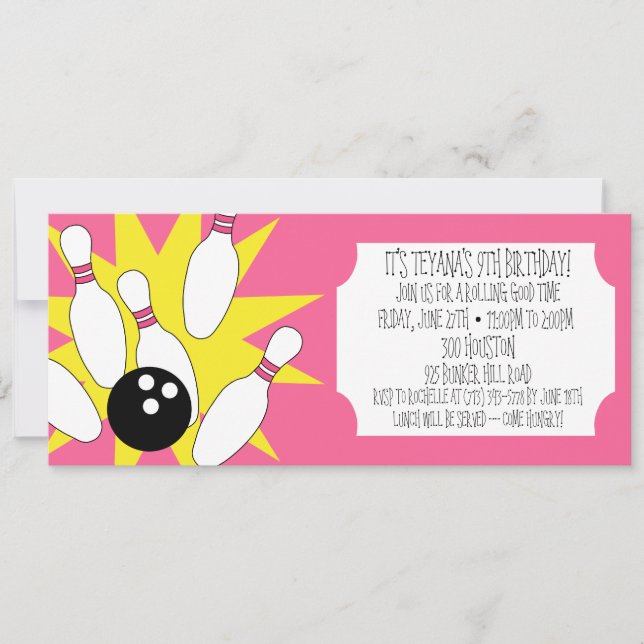 Berry Pink Rolling Good Time Bowling Party Einladung (Vorderseite)
