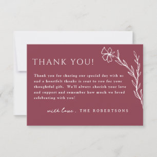 Berry Pink Simple Modern Stencil floral Botanisch Dankeskarte