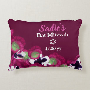 Berry Pink Violet Personalisiert Bat Mitzvah Flora Dekokissen