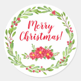 Berry & Poinsettia Weihnachtsaufkleber Runder Aufkleber