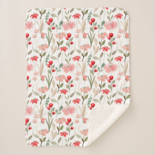 Berry Red Blush Pink Blumenmuster Sherpadecke