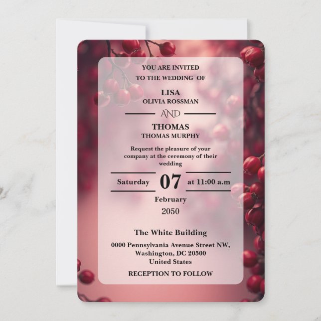 Berry Red Bold Accent Wedding Invite Einladung (Vorderseite)