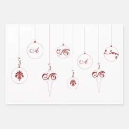 Berry Red Christmas Monogram Bauble Ornaments Geschenkpapier Set