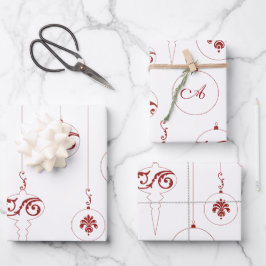 Berry Red Christmas Monogram Bauble Ornaments Geschenkpapier Set
