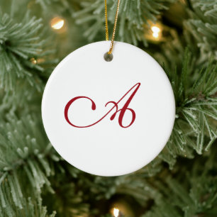 Berry Red Elegant Script Monogram Christmas Keramik Ornament