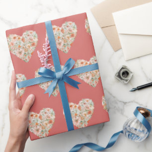 Berry Red Floral Hearts Geburtstag Geschenkpapier