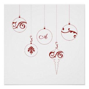 Berry Red Monogram Bauble Weihnachtsschmuck Poster
