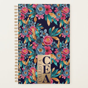Berry Red Navy Mustard Watercolor Blume Monogram Planer